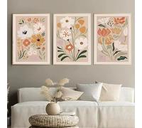 KEMEIQI Affiche rétro abstraite avec fleurs, feuilles et plantes, peinture sur toile, style nordique moderne, décoration murale pour salon (60 x 90 x 3 cm, sans cadre)