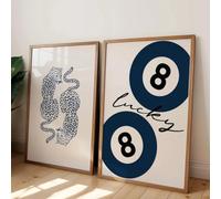 KEMEIQI Affiche rétro bleu marine avec guépard à 8 boules, impression sur toile abstraite, moderne, funky, chic, animal, décoration de chambre à coucher (80 x 120 x 2 cm/cadre)
