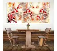 KEMEIQI Affiche sur toile imprimée représentant neuf carpes koï et des lotus, style abstrait chinois, art mural Feng Shui pour la décoration du salon (30 x 50 cm)