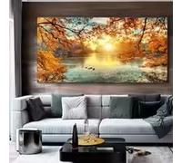 KEMEIQI Affiche sur toile représentant un paysage moderne de lac et d'arbres, décor champêtre au coucher du soleil pour salon, chambre ou bureau (60 x 90 cm)