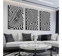KEMEIQI Affiches abstraites en noir et blanc, texture déformée, lignes, illusion d'optique, peinture sur toile, décoration murale pour chambre de psychologie (20 x 30 x 3 cm, sans cadre)