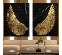 KEMEIQI Affiches et impressions d'ailes d'ange dorées, tableau mural noir et blanc, peinture sur toile, décoration esthétique pour salon, maison, 60 x 90 cm, sans cadre