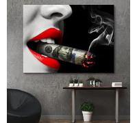 KEMEIQI Affiches et impressions de fille sexy fumant, peinture sur toile « Argent à brûler », image de dollars pour la décoration du salon (70x100cm)