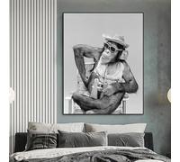 KEMEIQI Affiches et imprimés sur toile avec animaux noirs et blancs, singes tenant des jumelles, images d'art mural pour décoration de salon, 80 x 120 cm, sans cadre