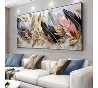 KEMEIQI Décoration murale sur toile à motif de plumes, tons neutres et métalliques, affiche imprimée pour salon, salle à manger, art mural sur toile (30x60cm/sans cadre)