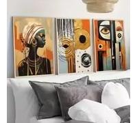 KEMEIQI Ensemble d'affiches ethniques abstraites africaines, peinture sur toile afro-bohème, décoration pour chambre ou salon, art représentant une femme noire (70 x 100 cm x 3 / sans cadre)
