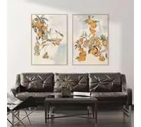 KEMEIQI Ensemble de 2 affiches Orange Citron à imprimer - Décoration murale d'agrumes pour la cuisine - Art mural minimaliste pour la maison et la chambre (80 * 120X2CM/cadre)