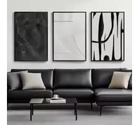 KEMEIQI Ensemble de 3 toiles abstraites blanches, peinture minimaliste moderne à texture noire pour salon, chambre, décoration (70 x 110 cm/sans cadre)