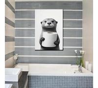 KEMEIQI Esthétique Drôle Animal Salle De Bain Toile Art Affiche Blanc Et Noir Loutre Impression Peinture Image Pour Toilette Salle De Bain Décor 70x100cm Sans Cadre