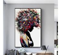 KEMEIQI Esthétique Graffiti Moderne Art Mural Noir Femme Explosion De Couleur Cheveux HD Huile Sur Toile Affiches Et Impressions Décoration De Chambre 40x60cm Sans Cadre