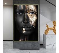KEMEIQI Fille noire au maquillage doré, peintures sur toile, affiches et impressions d'art mural moderne, images murales de femme africaine, décoration 80x120 cm, sans cadre
