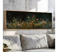 KEMEIQI Fleurs sauvages la nuit, tableau mural paysage de champ de fleurs sauvages, décoration murale sombre, peinture de paysage floral sombre, décoration au-dessus du lit (55 x 110 cm/sans cadre)
