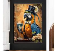 KEMEIQI Gentleman Animal Suit Drinking Fun Poster Art Print Perruche Costume Graffiti Décoration Murale Toile Peinture Affiches Décor 50x70cm Sans Cadre