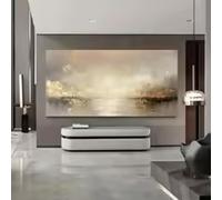 KEMEIQI Grande peinture à l'huile abstraite texturée beige et dorée - Décoration murale pour salon, chambre, bureau à domicile 70 x 140 cm Sans cadre