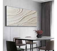 KEMEIQI Grande peinture abstraite 3D beige et blanche, texture 3D blanche, peinture sur toile minimaliste, art blanc, décoration murale neutre, 65 x 130 cm, sans cadre