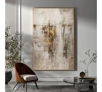 KEMEIQI Grande peinture d'art abstrait beige doré marron pour salon beige gris peinture murale scandinave décoration de la maison 60 x 90 cm sans cadre