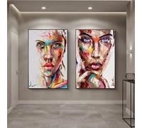 KEMEIQI Grande taille visage de femme peintures sur toile abstraites sur le mur affiches d'art et impressions image de femme moderne décoration murale de la maison 80x160cmx2 sans cadre