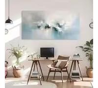 KEMEIQI Grande toile abstraite décorative, impression sur toile aux tons bleus doux, peinture texturée aux teintes claires, pour la décoration du salon et de la chambre (30 x 50 cm)