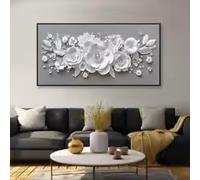 KEMEIQI Grande toile blanche à motif floral, impression abstraite moderne avec texture 3D, décoration murale texturée élégante et esthétique (30 x 50 cm)