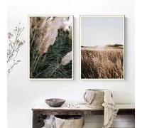 KEMEIQI Gros plan d'un paysage d'arbres, affiches d'herbe beige et de feuilles d'or, art mural, impression minimaliste, peinture sur toile pour décoration de salon (70 x 100 x 2 cm/cadre)