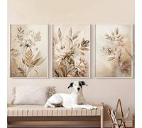 KEMEIQI Impression d'art abstrait beige à motif floral et feuilles, affiche et toile, style nordique minimaliste et bohème, décoration murale pour salon, 40 x 60 cm, sans cadre