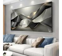 KEMEIQI Impression économique sur toile abstraite moderne - Lignes dorées et design texturé noir/gris pour la décoration du salon ou de la chambre (70x140cm/sans cadre)