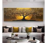 KEMEIQI Impression économique sur toile représentant un arbre enchanteur au clair de lune - Pleine lune dorée vibrante et silhouette de paysage décorative (30x90cm/sans cadre)