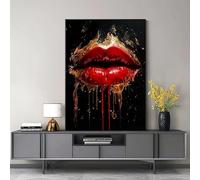 KEMEIQI Impression sur toile avec rouge à lèvres liquide rouge, illustration élégante de lunettes de soleil, décoration d'intérieur (80 x 120 cm)