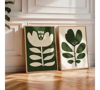 KEMEIQI Impression sur toile florale style bohème vert mousse, affiche moderne minimaliste, art abstrait floral, décoration murale pour chambre à coucher (70 x 110 x 2 cm/cadre)