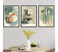 KEMEIQI Impression sur toile minimaliste avec motif de cuisine rétro nordique, cafetière, théière, décoration murale pour salon, maison moderne (70 x 110 x 2 cm, sans cadre)
