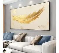 KEMEIQI Impression sur toile moderne à plumes dorées, décoration murale élégante pour salon et chambre, affiche d'art contemporain (55 x 110 cm, sans cadre)