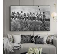 KEMEIQI Impression sur toile noire et blanche représentant un déjeuner au sommet d'un gratte-ciel, peinture d'art new-yorkais pour décoration de salon, 70 x 140 cm, sans cadre