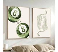 KEMEIQI Impression sur toile représentant un guépard vert sauge et un léopard « Lucky Me », 8 boules de billard, art animalier amusant et chic, décoration murale pour la maison (50 x 70 x 2 cm/cadre)