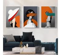 KEMEIQI Impression sur toile simple, style nordique, abstrait, géométrique, orange, belle femme, lumière, luxe, entrée, affiche, décoration, peinture, 60 x 90 cm, sans cadre
