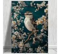 KEMEIQI Impression sur toile, tableau mural, style moderne vintage, oiseau et fleurs blanches, branches d'amour, inspiration nature (70 x 100 cm)