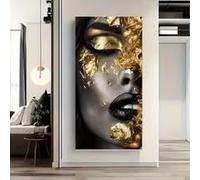 KEMEIQI Impression sur toile : Visage de femme avec feuille d'or - Art minimaliste moderne sur toile - Grande décoration murale pour salon (70 x 140 cm/sans cadre)