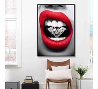 KEMEIQI Lèvres rouges sensuelles avec peinture sur toile en diamant, affiches et impressions d'art mural, tableaux pour la décoration moderne du salon (20x30cm)