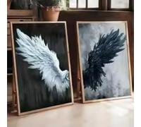 KEMEIQI Lot de 2 affiches et impressions sur toile représentant des ailes d'ange noires et blanches, style vintage abstrait, décoration murale pour salon, maison, 60 x 90 cm, sans cadre