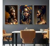 KEMEIQI Lot de 3 affiches sur toile représentant une femme noire africaine, imprimées à l'huile, pour la décoration murale du salon, du couloir ou de la chambre (50 x 70 cm x 3 / sans cadre)
