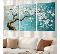 KEMEIQI Lot de 3 toiles murales de fleurs de cerisier, impression à l'encre de paysage moderne et classique, affiche de fond floral (80x160cmx3/sans cadre)