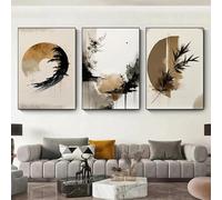 KEMEIQI Minimaliste japonais Zen neutre abstrait noir et Beige Wabi Sabi affiche abstraite toile peinture mur Art photos décor 40x60 cm x 3 sans cadre