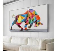 KEMEIQI Peinture à l'huile abstraite colorée sur toile représentant un taureau, grande taille, nature, animal, art mural moderne, décoration d'intérieur, 70 x 140 cm, sans cadre