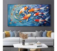 KEMEIQI Peinture à l'huile représentant une carpe nageant dans l'eau, paysage abstrait, texture de poisson, décoration murale moderne et vibrante (50 x 70 cm)