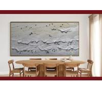 KEMEIQI Peinture abstraite horizontale neutre de style côtier, grande palette texturée, décoration murale moderne (60 x 90 cm)
