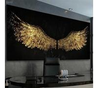 KEMEIQI Peinture sur toile avec ailes d'ange dorées, graffiti, affiches en noir et blanc, images pour décoration murale de fond de pièce moderne, 40 x 60 cm, sans cadre