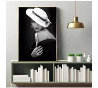 KEMEIQI Peinture sur toile avec chapeau de femme élégant, affiches et impressions vintage, noir et blanc, décoration murale pour salon, 50 x 70 cm, sans cadre