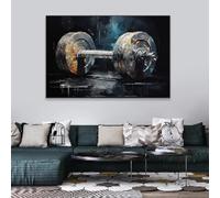 KEMEIQI Peinture sur toile avec haltères et graffitis, affiche de couleur foncée, motivation, fitness, sport, art mural, salle de gym, image de sport, 70 x 100 cm, sans cadre