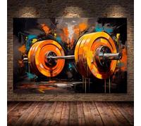 KEMEIQI Peinture sur toile avec haltères et graffitis, décoration murale de motivation pour le sport, le fitness, la salle de sport, la musculation, l'haltérophile, 80 x 120 cm, sans cadre