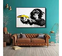 KEMEIQI Peinture sur toile représentant un singe avec une banane, affiches et impressions d'art de rue, images murales pour salon, décoration de la maison (70 x 100 cm)