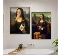 KEMEIQI Portrait humoristique de la Joconde, papier toilette, peinture sur toile, affiche décorative vintage, reproduction célèbre de Léonard de Vinci, décoration de toilettes (60 x 90 x 2 cm/cadre)